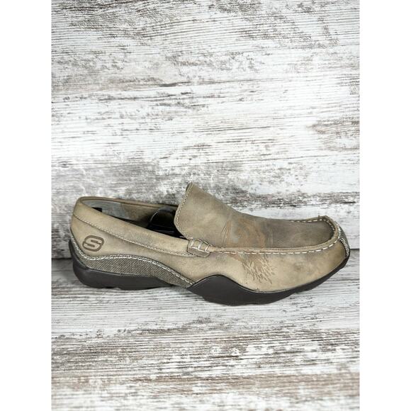 Men's Skechers Beige Phoenix Leather Driving Loafers Sz 8 - Picture 2 of 9